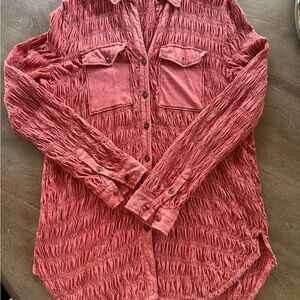 Anthropologie Pilcro Crinkled Button-Up Shirt in Dusty Rose